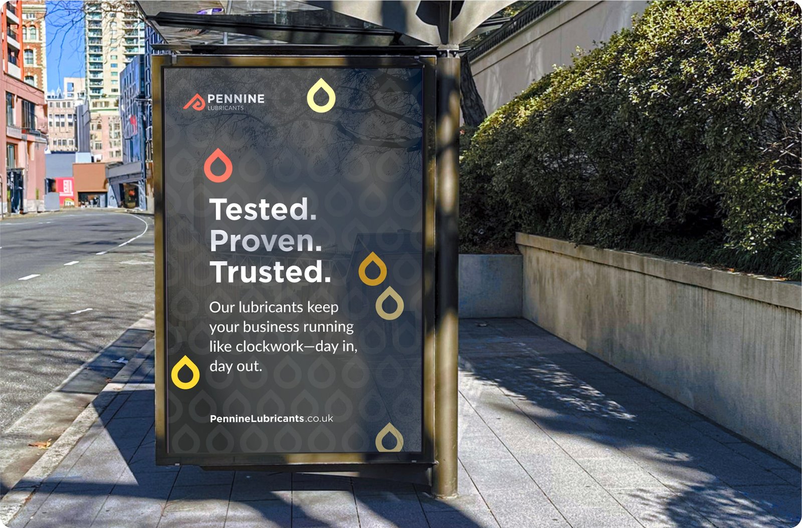 Busstop Brand Application Pennine Lubricants Poster Mockup min